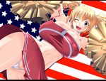  american_flag aoi_nagisa_(metalder) blonde_hair blue_eyes breasts cameltoe covered_nipples datsui_mahjong_battle_royal_48 flag flag_background game_cg hair_ribbon large_breasts letterboxed long_hair milia_(battle_royal_4) one_eye_closed open_mouth panties pom_poms ribbon solo techgian twintails underwear 