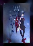  asymmetrical_wings black_hair black_thighhighs dress houjuu_nue polearm red_eyes shoes short_hair side thighhighs touhou trident weapon wings 