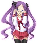  kagami_hiiragi knee_socks lucky_star megane moe purple-hair school_uniform schoolgirl tagme twin_tails 