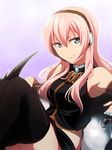  aqua_eyes headphones hirococo long_hair megurine_luka pink_hair skirt smile solo thighhighs tuna vocaloid 