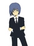  2k-tan aki_toshi blonde_hair formal glasses necktie os-tan pant_suit short_hair solo suit 