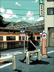  ground_vehicle haruo_(clownberry) headphones original school_uniform solo train 