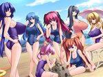  6+girls 7girls ayunosu_meguru beach black_hair blonde_hair blue_eyes blue_hair breasts brown_hair ebihane_nui everyone female game_cg gigantic_breasts girl green_eyes gunner-l huge_breasts kajiki_yuuki koinoki_shizuku large_breasts long_hair multiple_girls mutui_kaoruko parasol purple_hair red_eyes red_hair sand_castle sand_sculpture sawara_miho school_swimsuit short_hair sitting student swimsuit teacher tsuri_baka umbrella yellow_eyes yuriajikawa_aya 