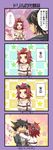  1girl 4koma =_= anger_vein black_hair brown_eyes cheek_pull comic fudou_yuusei highres izayoi_aki mugicha_(sukimachaya) red_hair star translated yuu-gi-ou yuu-gi-ou_5d's 