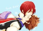  1girl bad_id bad_pixiv_id brown_hair closed_eyes forehead_kiss jewelry kairi_(kingdom_hearts) kingdom_hearts kingdom_hearts_i kiss meguccii necklace red_hair short_hair sora_(kingdom_hearts) 