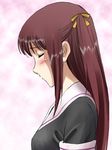  blush eyes_closed long_hair maroon_hair moriya_naoki onosaka_akane profile solo 