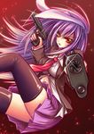  aiming_at_viewer animal_ears bad_id bad_pixiv_id black_legwear blazer bunny_ears gun handgun jacket necktie pistol red_eyes red_neckwear reisen_udongein_inaba rifling skirt solo suzuneko_(yume_no_kyoukai) thighhighs touhou weapon 