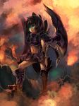  armor boots glowing glowing_eyes green_eyes highres horns midriff personification solo starcraft starcraft_2:_wings_of_liberty ukyo_rst wings zerg_roach 