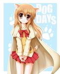  animal_ears blush brown_eyes brown_hair cape dog_days dog_ears dog_girl dog_tail flipper long_hair ricotta_elmar skirt smile solo tail 