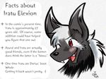  canine demon english_text information iratu_elexion male mammal one_eye_closed plain_background raizy slightly_damned smile solo text webcomic white_background wink wolf 