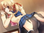  blonde censored desk from_behind mashiro_botan oshiri pantsu pantyhose rubbing school_uniform sex shiraishi_yukana twin_tails 