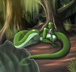  anthro big_breasts breasts claws female forked_tongue grass green_body green_nipples green_scales green_skin huge_breasts long_tongue looking_at_viewer lordstevie lying naga nipples nude on_stomach outside pussy reptile scalie snake solo swamp tongue tongue_out tree voluptuous water wet wide_hips 