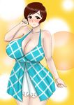  aqid blush breasts brown_hair cleavage curvy dress hips huge_breasts kaneda_(aqid) large_breasts milf short_hair smile wide_hips 