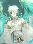  bandage belt bishonen clothing eye_patch eyewear green_eyes hair male necklace solo tempo white_hair wings zaphk 