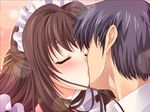  artist_request brown_hair character_request closeup eyes_closed kiss maid source_request tagme 