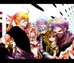  2girls 3boys blonde_hair blue_eyes bra cain_highwind cecil_harvey earrings edward_geraldine female final_fantasy final_fantasy_iv green_hair hair_ornament jewelry lingerie long_hair male mask midriff multiple_boys multiple_girls ponytail purple_eyes purple_hair rosa_farrell rydia scarf silver_hair tiara underwear velocity_girl 