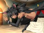  barghest black_hair brown_eyes dark_skin feet fur kemonomimi lightning_warrior_raidy long_hair nude toenails 