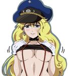  areolae bandeau blonde_hair blue_eyes blush breasts choker gloves hat large_breasts long_hair macross macross_frontier nipples peaked_cap sheryl_nome sima smile solo strapless suspenders tubetop underboob 