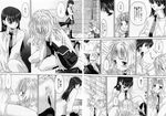  2girls :o adjusting_hair backpack bag bangs blush bottomless censored chin_rest clenched_teeth close-up comic cunnilingus embarrassed eromanga greyscale hand_on_head indoors kneehighs kneeling kurogane_ken leaning_forward long_hair long_sleeves monochrome multiple_girls necktie official_art on_floor open_mouth oral panties panties_around_one_leg pleated_skirt pubic_hair pussy scan school_uniform shoujo_sect sitting skirt socks spoken_ellipsis spread_legs sumi_suu teeth translation_request underwear wavy_hair yuri yuzuha_tomoi 