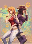  belt bracelet ear_rings hat nami nico_robin one_piece skirt tattoo 