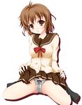  :o ahoge blush bow brown_eyes brown_hair denpa_onna_to_seishun_otoko mifune_ryuuko narumi_yuu_(imitmoon) open_mouth panties school_uniform short_hair sitting skirt skirt_lift solo underwear 