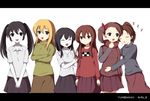  alternate_hairstyle bad_id bad_pixiv_id black_hair blonde_hair blue_eyes blush brown_eyes brown_hair drooling finger_to_mouth green_shirt kamakurako madotsuki mafurako mizukami_ryouma monoe monoko multiple_girls open_mouth poniko ponytail purple_skirt scarf shirt skirt sleeping smile sweatdrop twintails yume_nikki 