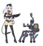  black_thighhighs blue_hair boots bra chair cleavage elbow_gloves gloves gun hat high_heels horns long_hair machine motor navel oppai pantsu pointed_ears red_eyes shimada_fumikane smile tail thigh_boots thighhighs twin_tails weapon wire wire_tail 