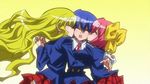  3girls blush hug kiss mio needless setsuna uniform yuri 