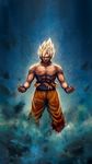  blonde_hair clenched_hands debris dragon_ball dragon_ball_z epic highres long_hair making_of male_focus muscle shirtless solo son_gokuu spiked_hair super_saiyan torn_clothes yama_moto 