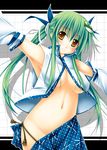  alternate_hairstyle armpits bare_shoulders breasts brown_eyes detached_sleeves frog green_hair groin hair_ornament kai_yuuki kochiya_sanae large_breasts long_hair navel no_bra no_panties outstretched_arms smile snake solo spread_arms touhou twintails 