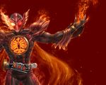  belt don_michael fire glowing glowing_eyes kamen_rider kamen_rider_ooo kamen_rider_ooo_(series) male_focus o_medal red red_eyes solo tajador_(ooo_combo) wings 