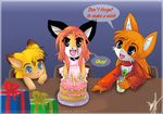  candle candles canine collar cute echidhog euan-the-echidhog euan_(character) eyewear felouse_(character) felousefarnayne female food fox gift glasses luna777 male mammal moondog presents taratsu_(character) 