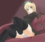  aqua_eyes black_legwear blonde_hair feet gloves heinrike_prinzessin_zu_sayn-wittgenstein hirschgeweih_antennas long_hair military military_uniform momio noble_witches panties pantyshot pantyshot_(sitting) sitting solo tail thighhighs underwear uniform world_witches_series 