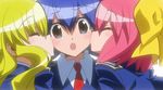  3girls blush kiss kuchinashi mio needless setsuna surprised uniform yuri 