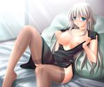  bed kafu mabinogi nao nipples open_shirt oppai thighhighs 