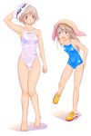  arena_(company) bad_id bad_pixiv_id blue_eyes brown_hair competition_school_swimsuit competition_swimsuit goggles green_eyes long_hair multiple_girls no_socks one-piece_swimsuit original school_swimsuit shoes shoko_(moccom) short_hair swim_cap swimsuit thigh_gap towel towel_on_head white_swimsuit 