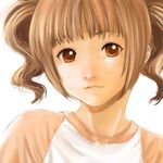  brown_eyes brown_hair face idolmaster idolmaster_(classic) natsuno_hareruya raglan_sleeves short_hair short_twintails simple_background solo takatsuki_yayoi twintails 