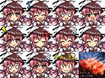  1girl :3 ^_^ animal_ears bad_id bad_pixiv_id banned_artist blush brown_eyes closed_eyes earrings expressions faceset food hat jewelry kisaragi_zwei musical_note mystia_lorelei o_o open_mouth pink_hair smile solo sweatdrop touhou wings yakitori 
