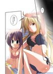  blonde_hair bra breasts cleavage fate_testarossa kazekawa_nagi large_breasts lingerie lyrical_nanoha mahou_shoujo_lyrical_nanoha_strikers multiple_girls panties takamachi_nanoha translated underwear underwear_only 