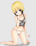  barefoot blonde_hair blue_eyes erica_hartmann haruyukiko kneeling navel panties solo strike_witches tank_top undershirt underwear world_witches_series 