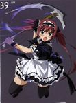  absurdres airi_(queen's_blade) highres maid queen's_blade red_hair scan scythe solo takamura_kazuhiro thighhighs zettai_ryouiki 