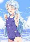  blue_hair blush closed_eyes flat_chest index kisaragi_yuki long_hair one-piece_swimsuit school_swimsuit smile solo splashing swimsuit to_aru_majutsu_no_index 