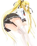  1girl adjusting_clothes adjusting_legwear adjusting_thighhigh ass bent_over black_panties blonde_hair dutch_angle ears female fingernails from_behind hands happoubi_jin highres kanojo_x_kanojo_x_kanojo kneepits lace-trimmed_panties leaning_forward legs long_hair long_sleeves looking_at_viewer looking_back necktie no_background orifushi_mafuyu panties photoshop pleated_skirt school_uniform skirt solo standing thighhighs thighs transparent_background transparent_png twintails underwear upskirt vector_trace very_long_hair white_legwear white_thighhighs 