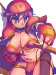  armor bad_id bad_pixiv_id breasts dragon_quest dragon_quest_iii fingerless_gloves gloves helmet highres large_breasts long_hair metata pauldrons purple_hair red_armor shield simple_background soldier_(dq3) solo sword weapon 