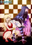  ass blush breasts cleavage crimeglass dress erect_nipples goth gothic highres mouth_hold panties panty_&amp;_stocking_with_garterbelt panty_(character) panty_(psg) panty_pull smile stocking_(character) stocking_(psg) underwear x-teal x-teal2 
