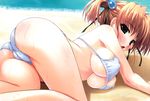  amatsu_misora_ni! amatsumisorani beach bikini blonde blue_eyes blush cameltoe detexted erect_nipples fat_mons hair_bobbles hair_ornament high_res kanzaki_miyu mizugi on_ground oppai oshiri shintaro shitapai solo twin_tails wet 