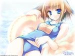  :o blue_eyes blush brown_hair ii_futami innertube itsuka_todoku_ano_sora_ni midriff moekibara_fumitake name_tag navel one-piece_swimsuit school_swimsuit school_swimsuit_flap short_hair solo swimsuit towel wallpaper water wet 