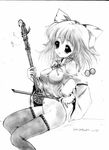  absurdres ass bad_deviantart_id bad_id bottomless bow_(instrument) breasts erhu greyscale highres instrument medium_breasts monochrome omnidevil satsuki_rin solo thighhighs touhou traditional_media 