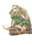  bow_(weapon) breasts brown_eyes cloak covered_nipples dragon's_crown elf elf_(dragon's_crown) hips hirowa_nagi hood impossible_clothes impossible_shirt large_breasts long_hair pointy_ears shirt solo thighhighs thighs weapon wide_hips 
