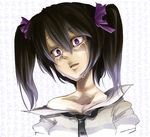  black_hair crying crying_with_eyes_open empty_eyes face harusame_(unmei_no_ikasumi) hata-tan himekaidou_hatate necktie open_clothes open_shirt purple_eyes shirt smile solo tears touhou twintails upper_body wall_of_text yandere 